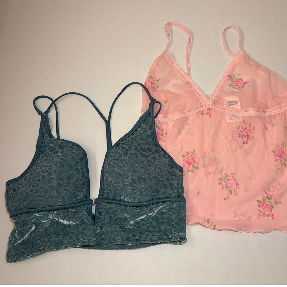 Old Navy  Floral Cami & Pink Slate Blue Bralette Lot Coquette velvety dainty